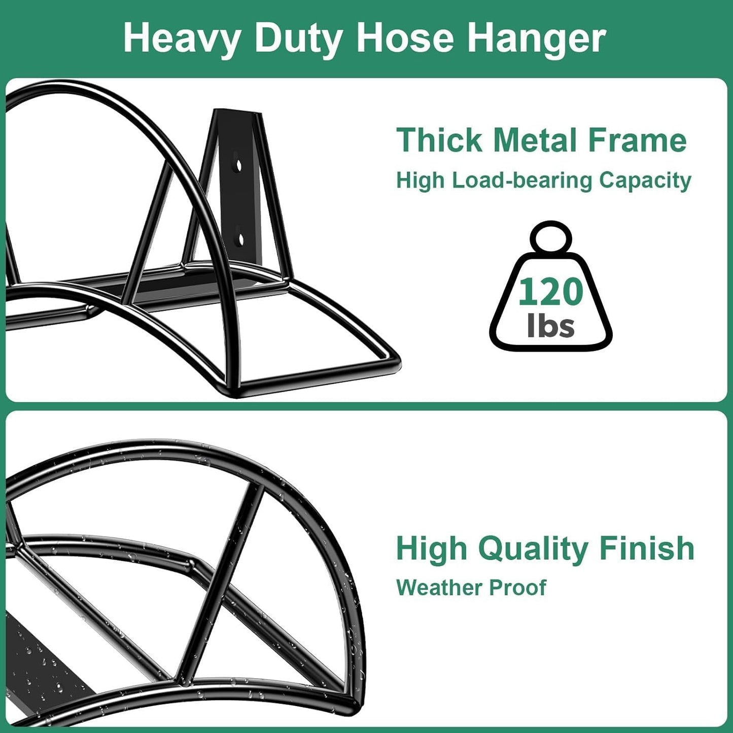 TomCare Garden Hose Holder Wall Mount Metal Water Hose Holder Holds 150Ft Hoses Heavy Duty Hose Hanger Sturdy Hoses Storage Organizer for Outside Yard Garden, Black