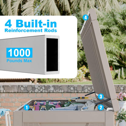 230 Gallon Large Outdoor Storage Box Waterproof, UV Resistant Resin Deck Box with Hydraulic Rod & Lockable Latch for Patio Furniture, Outside Storage Box for Garden Tools, Patio Cushions, Black