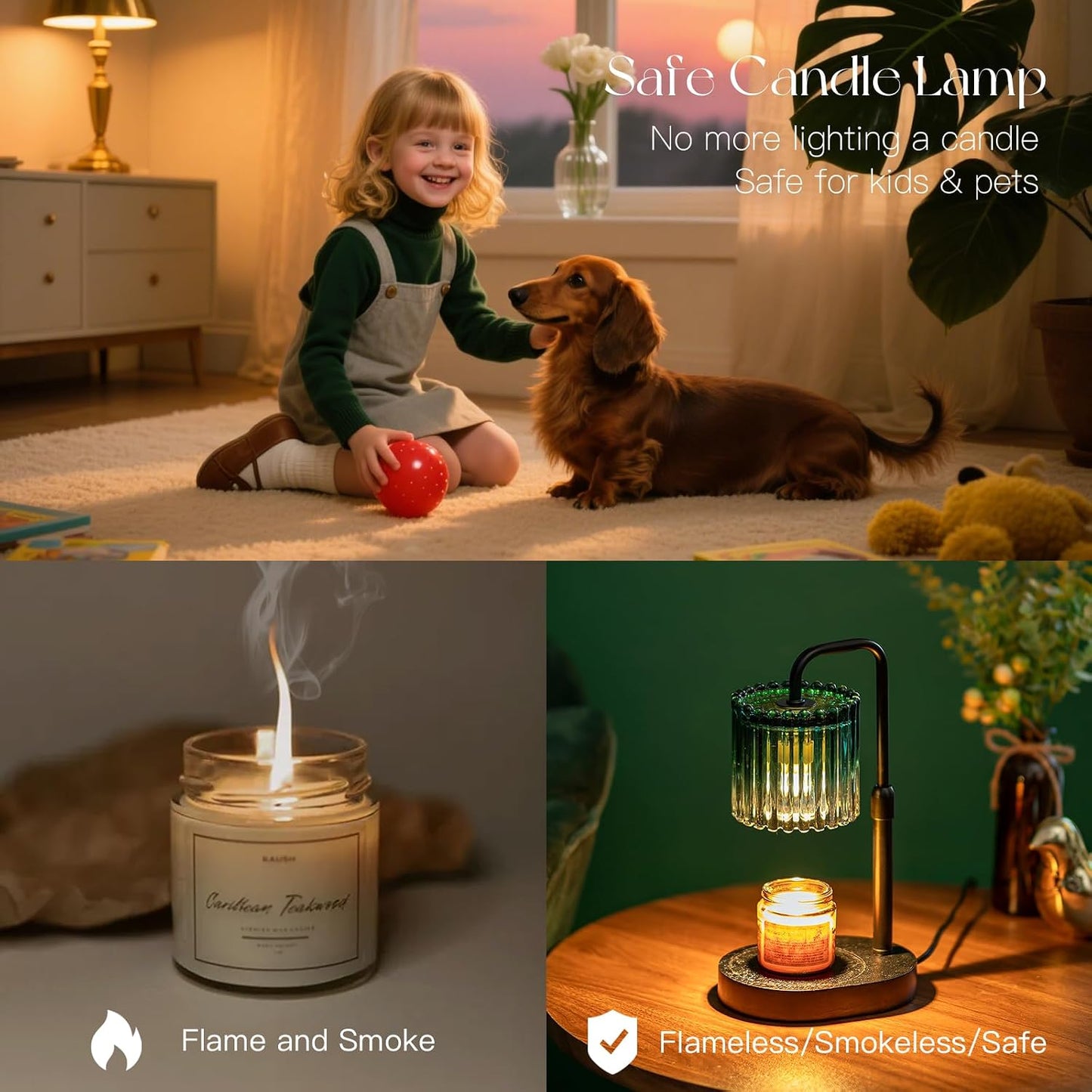 Candeldo Candle Warmer Lamp with Timer: Black Wax Melt Warmer | Height Adjustable, Dimmable, with 2 Bulbs, Modern Farmhouse Decor for Home, Bedroom, Gifts for Women, Birthday, Housewarming