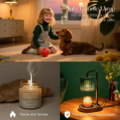 Candeldo Candle Warmer Lamp with Timer: Black Wax Melt Warmer | Height Adjustable, Dimmable, with 2 Bulbs, Modern Farmhouse Decor for Home, Bedroom, Gifts for Women, Birthday, Housewarming