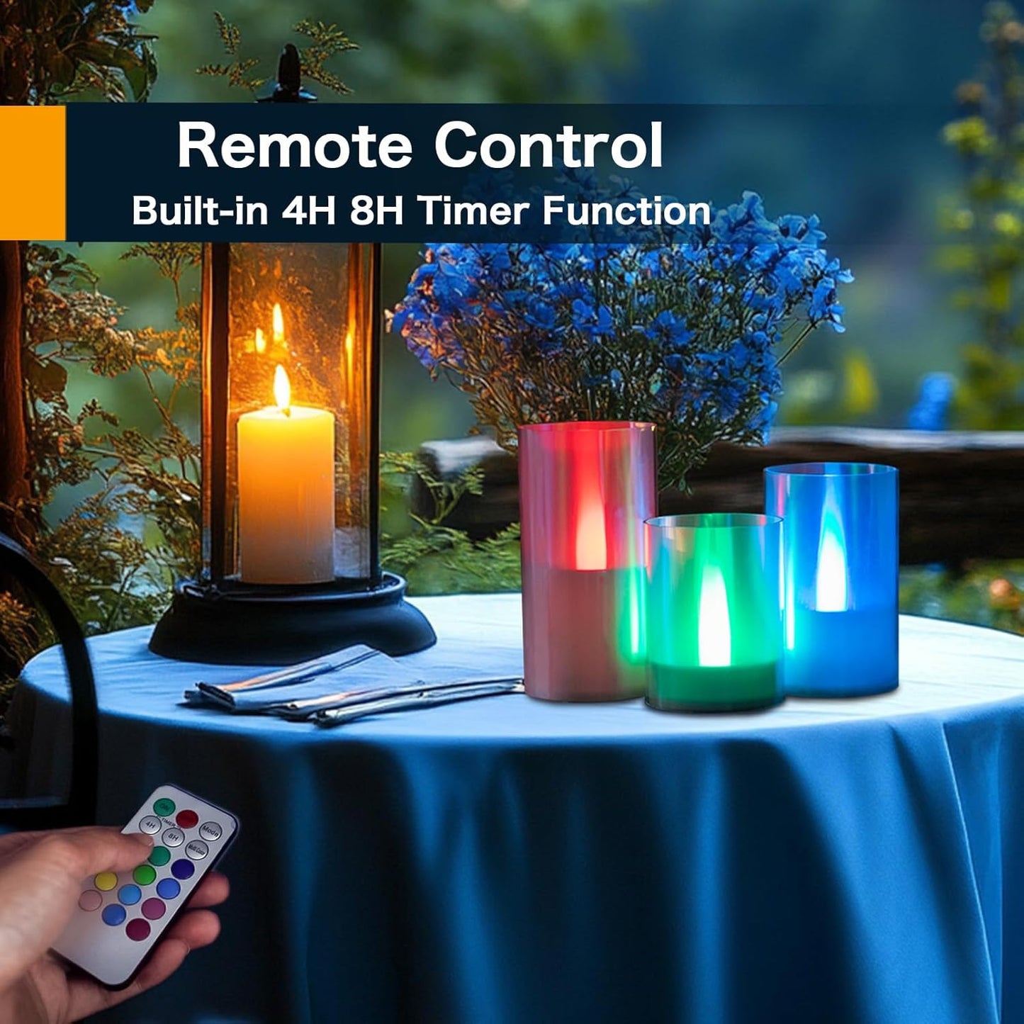 LANKER Flameless Candles with Remote Control and Timer, Battery Operated LED Pillar Candles, Romantic Light, Set of 3 (Warm White)