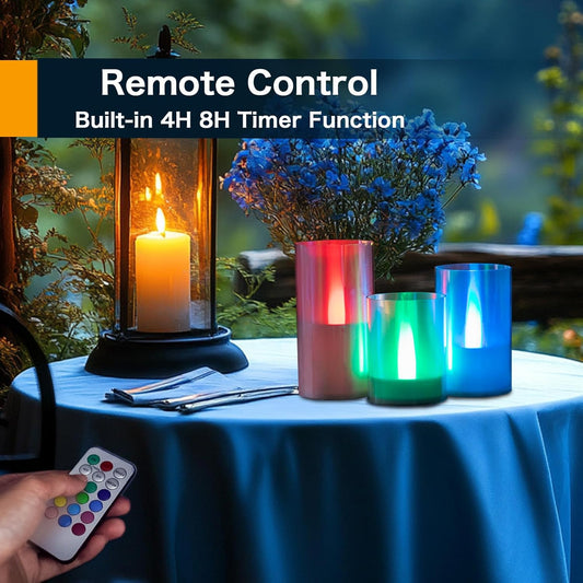 LANKER Flameless Candles with Remote Control and Timer, Battery Operated LED Pillar Candles, Romantic Light, Set of 3 (Warm White)