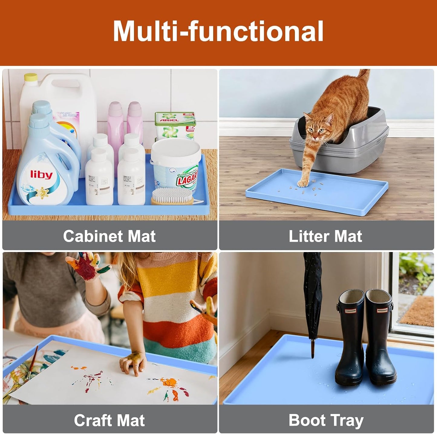 ukeetap Extra Thick Silicone Mat Waterproof with Raised Edge 19” x 12”, BPA Free Non-Slip Dog & Cat Food Mat, Feeding Mat for Food and Water Bowls, Spill Proof Mat to Protect Floors, Black