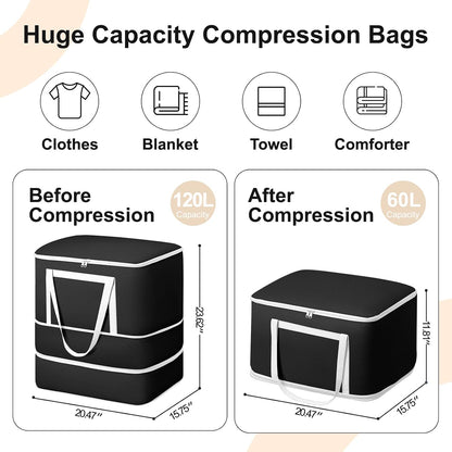 Comforter Storage Bag - 130L Large Capacity Blanket Storage Bags 4-Layer Ultra Space Saving Self Compression Organizer, Washable Compression Bags for Storage Comforter Blanket, 2-Pack, Beige