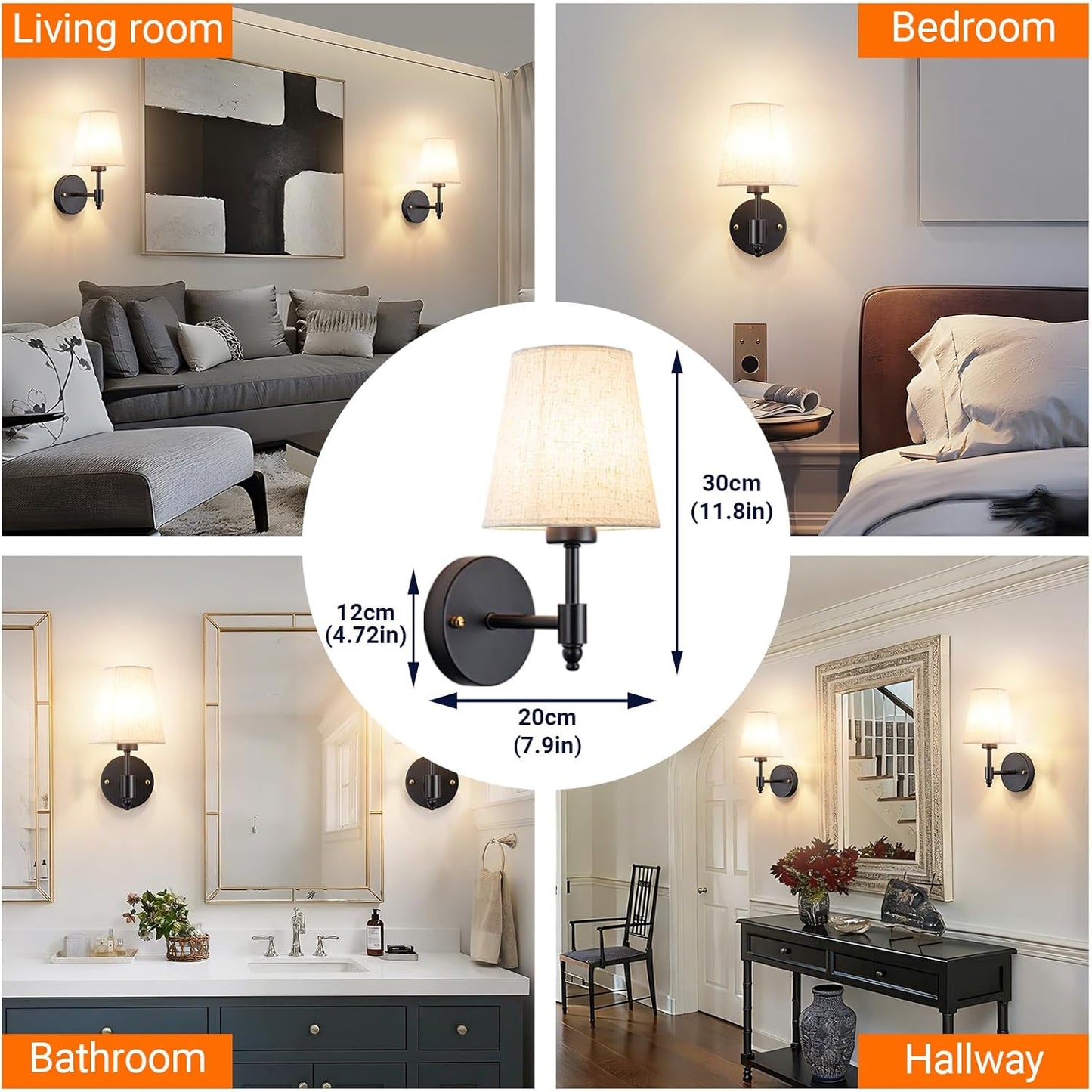 Wall Sconce Battery Operated Wall Light Fixure with Remote Control, Dimmable Battery Operated Wall Sconces Set Of Two, Indoor Wireless Wall Mounted Lamp with Rechargable Bulb For Bedroom Living Room (
