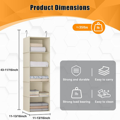 Hanging Closet Organizer 3-Shelf, Oxford Fabric Wardrobe Storage, Gray | Easy-mount foldable design holds clothes, handbags, shoes & accessories; washable Oxford fabric, sturdy and space-saving.