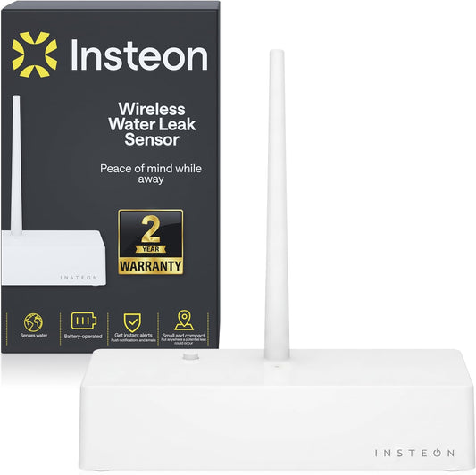 Insteon Water Leak Detector, Wireless Water Alarm Sensor for Basement, Under Sink, Washing Machine & Water Heater Monitoring, Hub Required, 2852-222