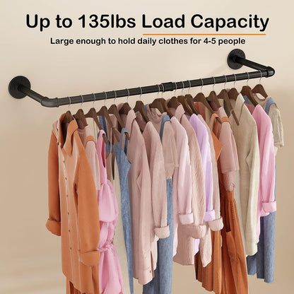 Wall Mounted Clothes Rack 38.4in, Industrial Pipe Wall Mount Clothing Rack, Heavy Duty Iron Garment Racks, Space Saver Multi-purpose Hanging Rod for Laundry Room, Closet Storage, 1 Pack
