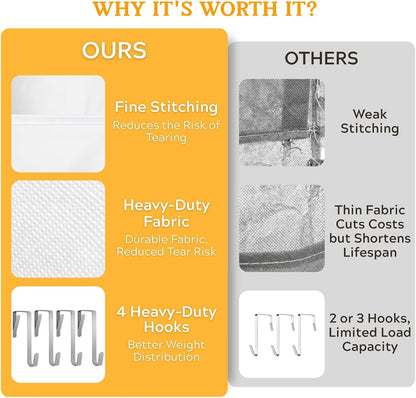 Over The Door Organizer, 5-Tier Extra Large Behind Door Storage with 10 Big Front & 10 Mesh Pockets, 80lb Capacity, Hanging Storage Organizer with Clear Window Kids Toys, Shoes, Diapers, Light Grey