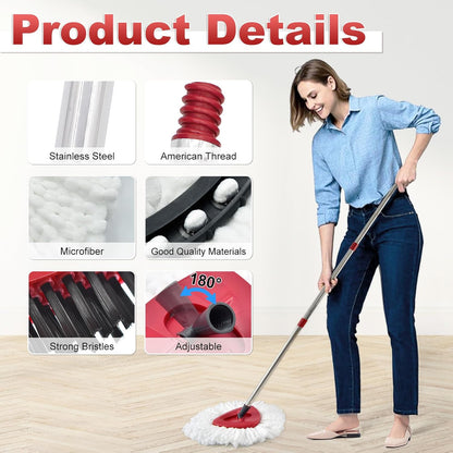 Mop Head Replacement, Base, Mop Handle for Ocedar RinseClean 2-Tank System, 2 Microfiber Mop Refills, Extendable Length 30-59" Mop Handle, Base and Scrubber for All Hard-surfaced Floor