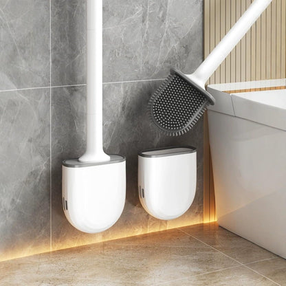 Hygienic Silicone Toilet Brush - Quick-Drying, Drill-Free Holder, Detachable Handle, Sleek Look for Any Bathroom