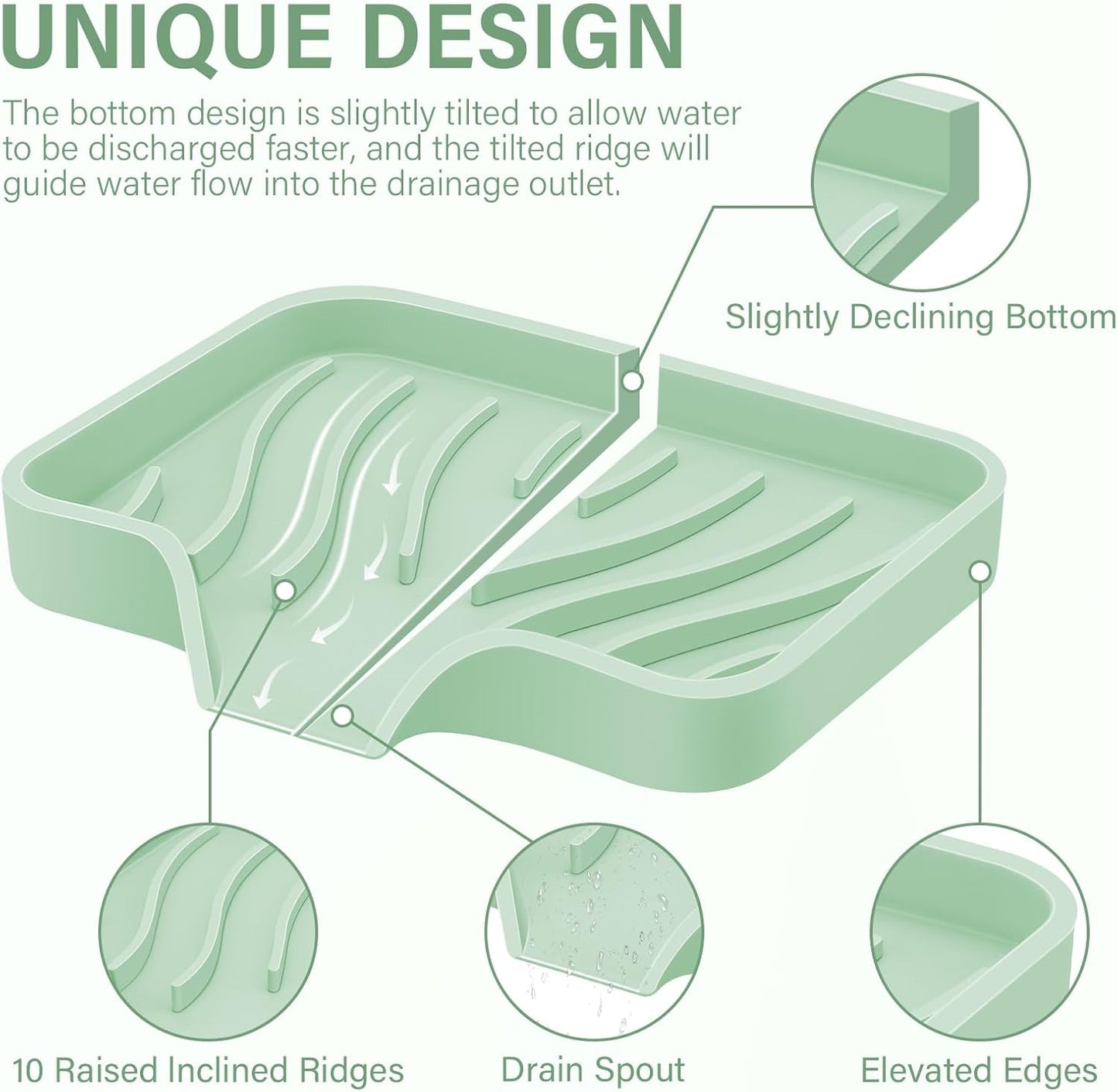 2PCS Self Draining Soap Holder,Spofit Silicone Soap Dish, Suitable for for Kitchen, Bathroom, Shower, Bath Tub,Soap Container (White)