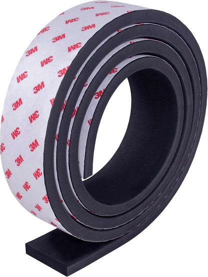 Neoprene Waterproof Rubber Foam 1/2” (w) x 1/4” (h) x 24 feet Long Weather Stripping Door Seal Insulation Shock-Absorbing 3M Self-Adhesive Tape for Door Frames, Windows – Black, 1 Continuous Roll