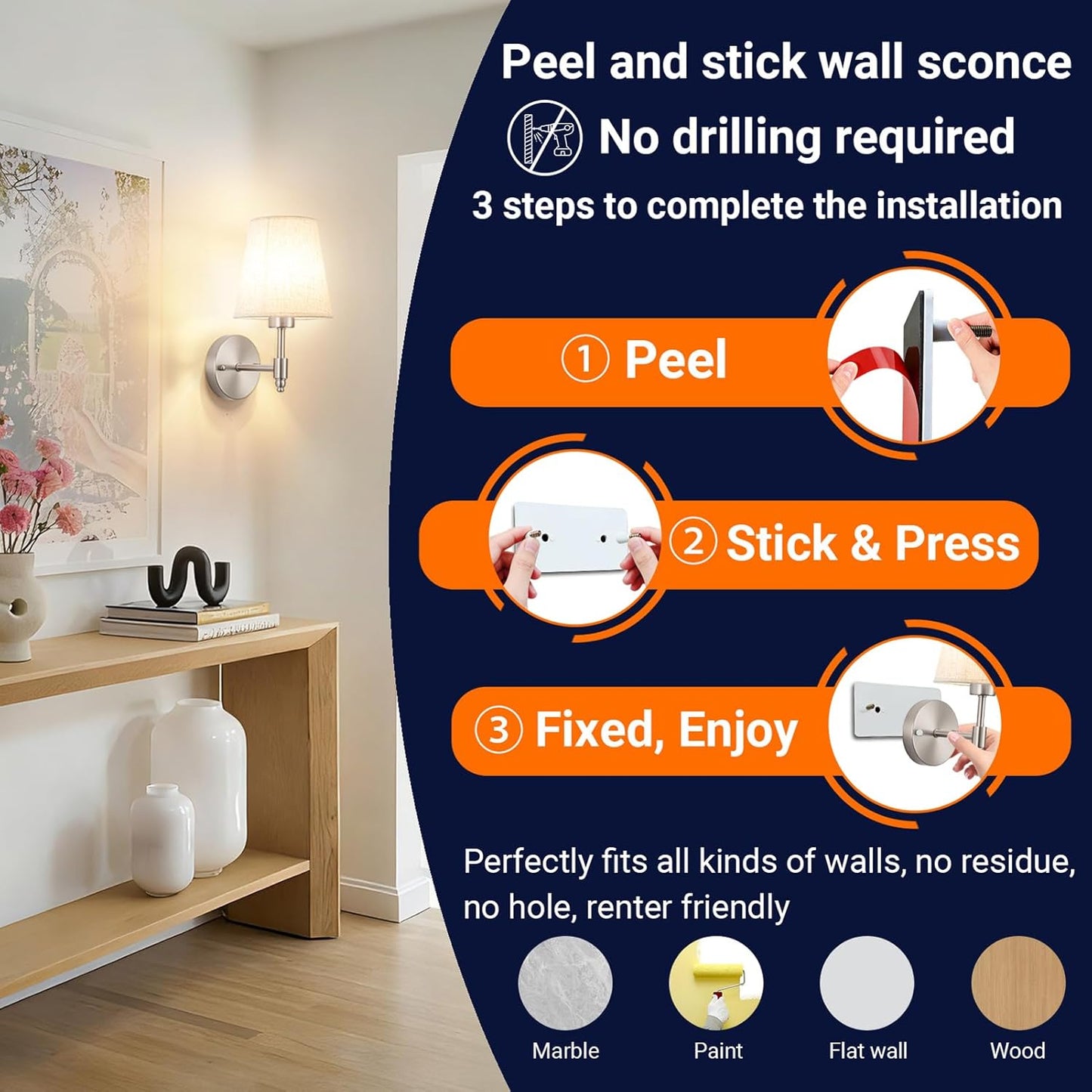 Wall Sconce Battery Operated Wall Light Fixure with Remote Control, Dimmable Battery Operated Wall Sconces Set Of Two, Indoor Wireless Wall Mounted Lamp with Rechargable Bulb For Bedroom Living Room (