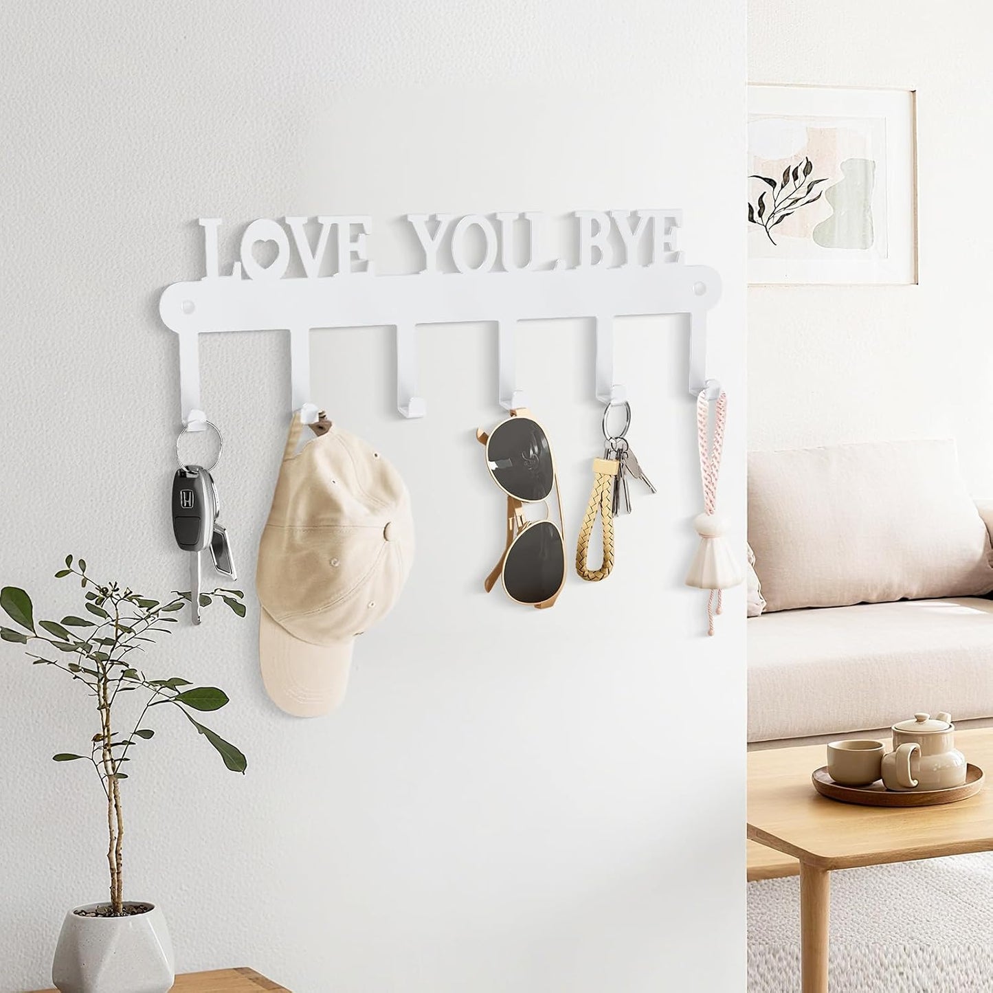 2 Pack Key Holder Wall Mount, Wall Mount Key Holder, Key Hooks Hanging Keys, Key Hanger with 8 Hooks, No-Drill Decorative White Key Rack for Living Room, Kitchen, or Bathroom