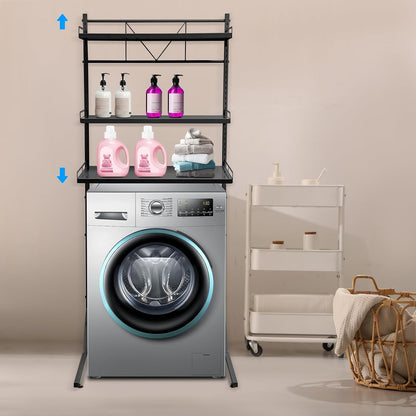 Over Washer and Dryer Shelves, Multi-functional 3 Tier Washing Machine Shelf, Laundry Room Storage Shelf, Space Saving Washing Machine Rack, Load Capacity 66 lbs (Black, 26.8'' x 18.3'' x 64'')