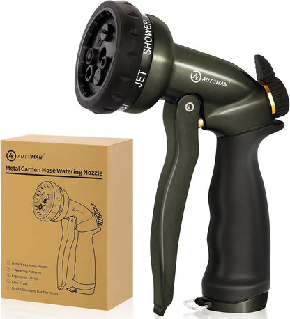 AUTOMAN Garden Nozzle Sprayer, High Pressure Spray Nozzle, 100% Metal Water Hose Nozzle, 7 Patterns Watering Nozzle, Heavy Duty Sprayer Garden Nozzle for Watering Plants & Lawns, Washing Cars & Pets