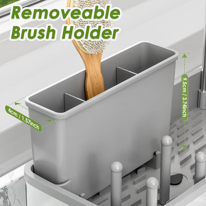 Ewaiira Stainless Steel Sink Caddy, Sponge Holder for Kitchen Sink with Brush Holder and Towel Rack, Sink Organizer for Countertop, Soap Dispenser Kitchen Organizers Storage Essentials (A-Black)