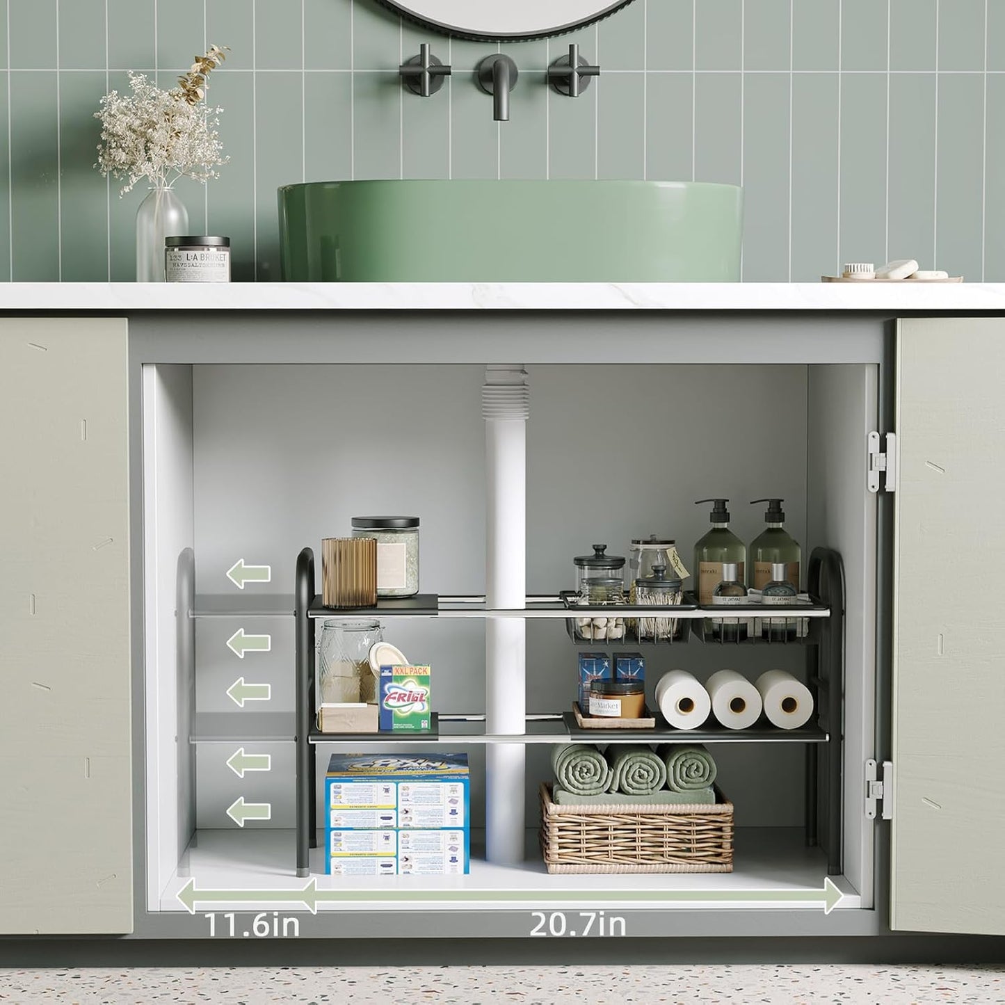 NETEL Under Sink Organizers and Storage, 2 Tier Expandable Under Cabinet Organizer Shelf with 4 Baskets and 4 Panels, Expandable Shelf for Cupboard, Kitchen, Bathroom, Shoe Storage Rack