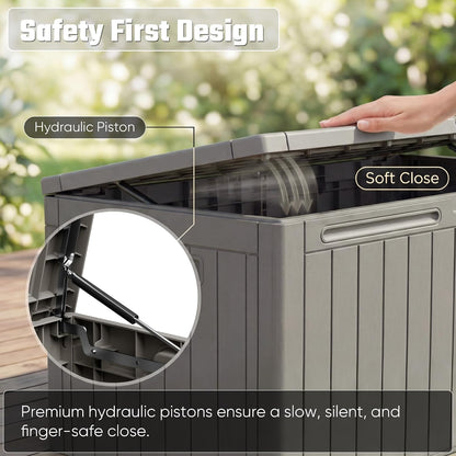 Greesum 110 Gallon Outdoor Storage Box with Lockable Lid, All-Weather for Patio Furniture, Pool Supplies & Garden Tools, Waterproof, UV-Resistant Large Deck Box, Dark Black