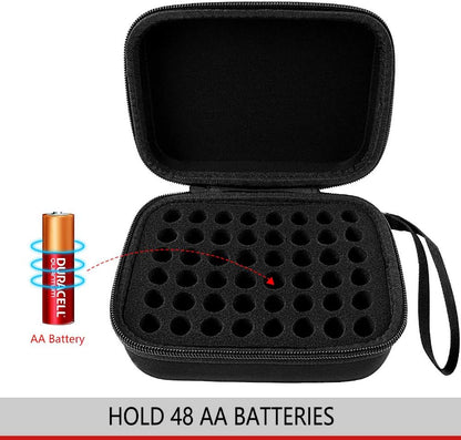 Comecase Battery Storage Case with Tester, Holds 148+ AA AAA C D 9V, Black | Hard-Shell Design, Carry Handle and Custom Foam Slots Keep Batteries Visible, Separated and Ready for Home, Garage or Office