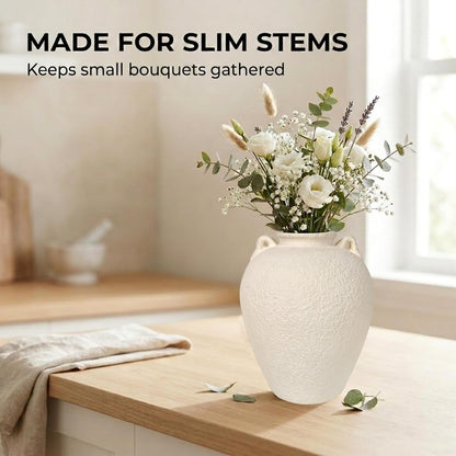 5.9" Small White Round Ceramic Vase, Coffee Table Shelf Decor