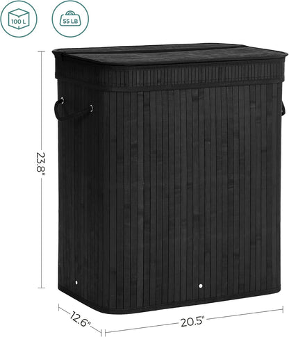 SONGMICS Laundry Hamper with Lid, Bamboo Launry Basket with Handles, Foldable Storage Basket for Laundry Room, Bedroom, 100L, Brown ULCB063K02