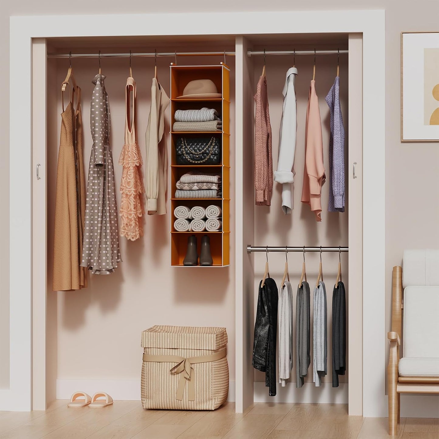 MAX Houser 6 Tier Shelf Hanging Closet Organizer, Closet Hanging Shelf with 2 Sturdy Hooks for Storage, Foldable (Grey)