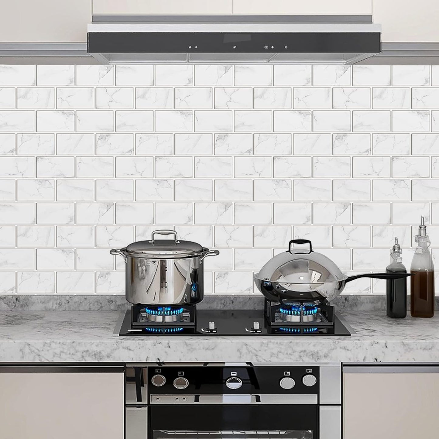 URCOLOR 10-Sheet Subway Tile Peel and Stick Backsplash for Kitchen,12"x12" Self Adhesive Wall Tiles Sticker on Back Splashes for Bathroom Gray Marble Design