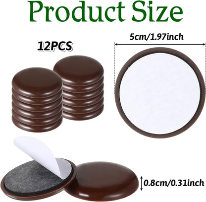 12Pcs Furniture Sliders for Carpet & Hardwood Floors, 2 Inch Furniture Movers Heavy Duty Moving Pads Self Adhesive Chair Leg Gliders for Floor Protectors(Coffee)