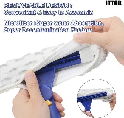 ITTAR Window Squeegee with 86 Inch Extension Pole, Rotatable Window Cleaning Kit with Long Handle, Rubber Blade & Microfiber/Chenille Pads Glass Cleaner Tool for Outdoor Windows, Glass, Car