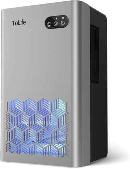 ToLife Dehumidifier for Home 95 OZ Water Tank, 1000 sq.ft Dehumidifiers for Basement Bedroom Bathroom with Auto Shut Off 7 Colors LED Light, Grey