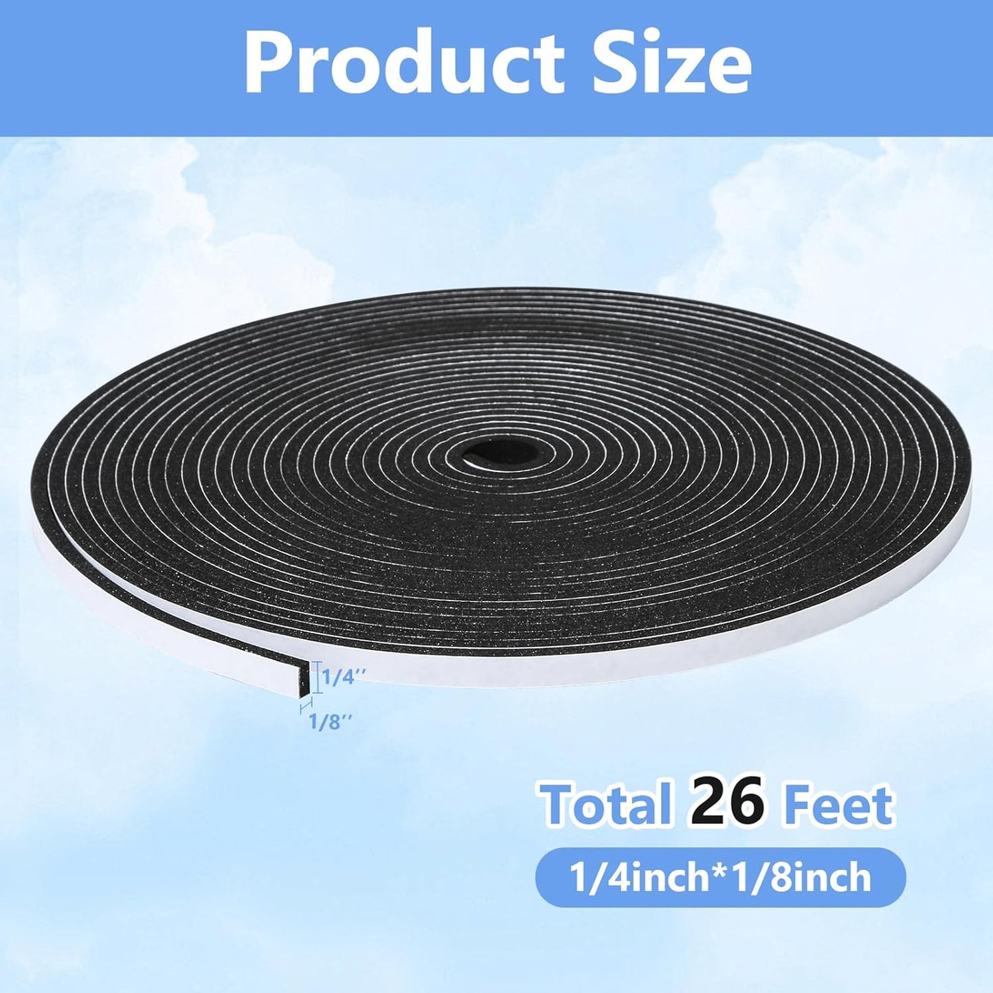 16Feet Weather Stripping Seal (1/2 Inch X 1/4 Inch) for Door Window, High Density Foam Tape, Soundproofing, Insulation Strip, Door Sealers for Door Frame- White
