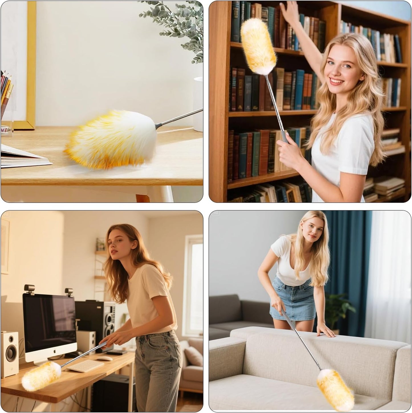 Extendable Lambswool Duster 29-110 Inch,Anti-Static Flexible Head, Stainless Steel Pole for Cleaning High Ceiling,Fan,Furniture,Roof Dusting