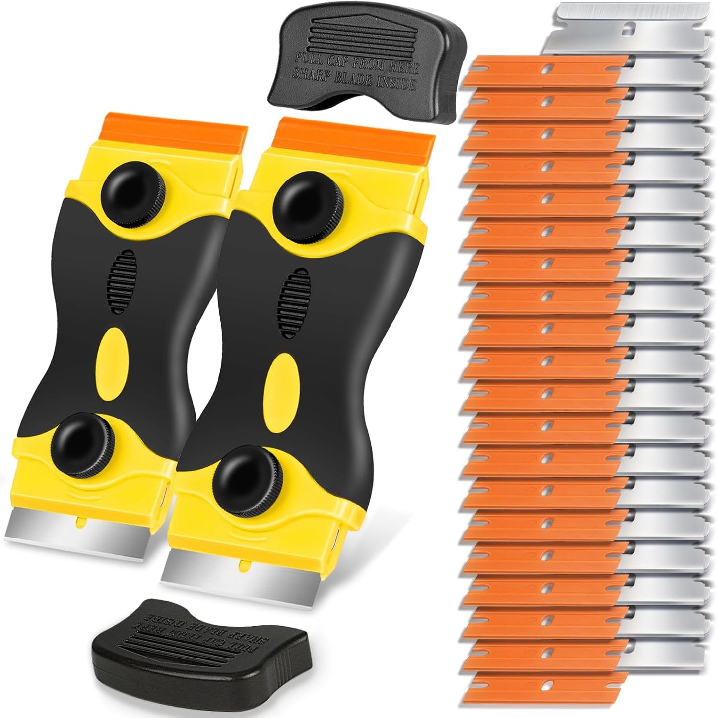Razor Blade Scraper Tool - Razor Scraper with 40 Metal & Plastic Blades, Sticker Cleaning Remover for Paint, Decal, Adhesive, Label & Caulk, Glass Scraper for Window, Cooktop, Oven & Stove Top