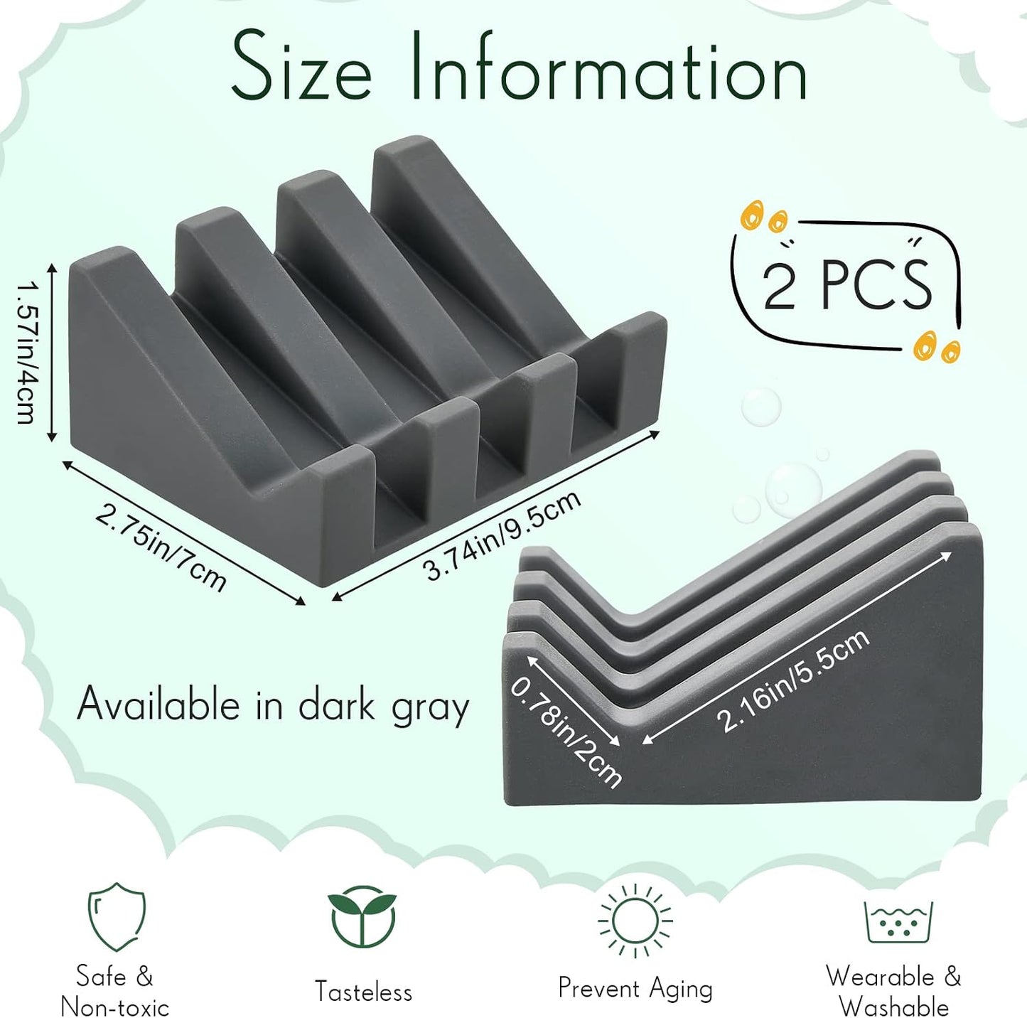 Cunhill 2 Pieces Silicone Soap Dish Self Draining Soap Dish Shower Waterfall Bar Soap Holder Tray with Drain Soap Saver for Kitchen Bathroom Accessories (Black)