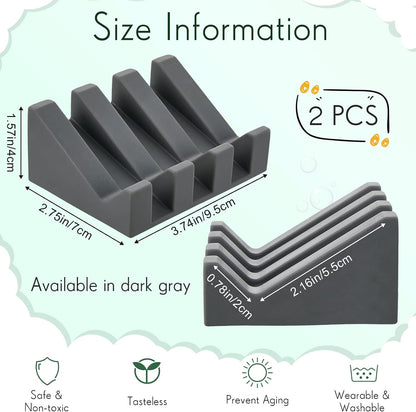 Cunhill 2 Pieces Silicone Soap Dish Self Draining Soap Dish Shower Waterfall Bar Soap Holder Tray with Drain Soap Saver for Kitchen Bathroom Accessories (Black)