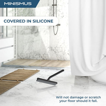 Minismus Shower Squeegee with Magnetic Hook - Silicone Window Wiper with Adhesive Wall Mounted Hanger - Shower Squeegee for Glass Doors - Rubber Squeegee - Shower Glass Cleaner (8.25 inches, Black)