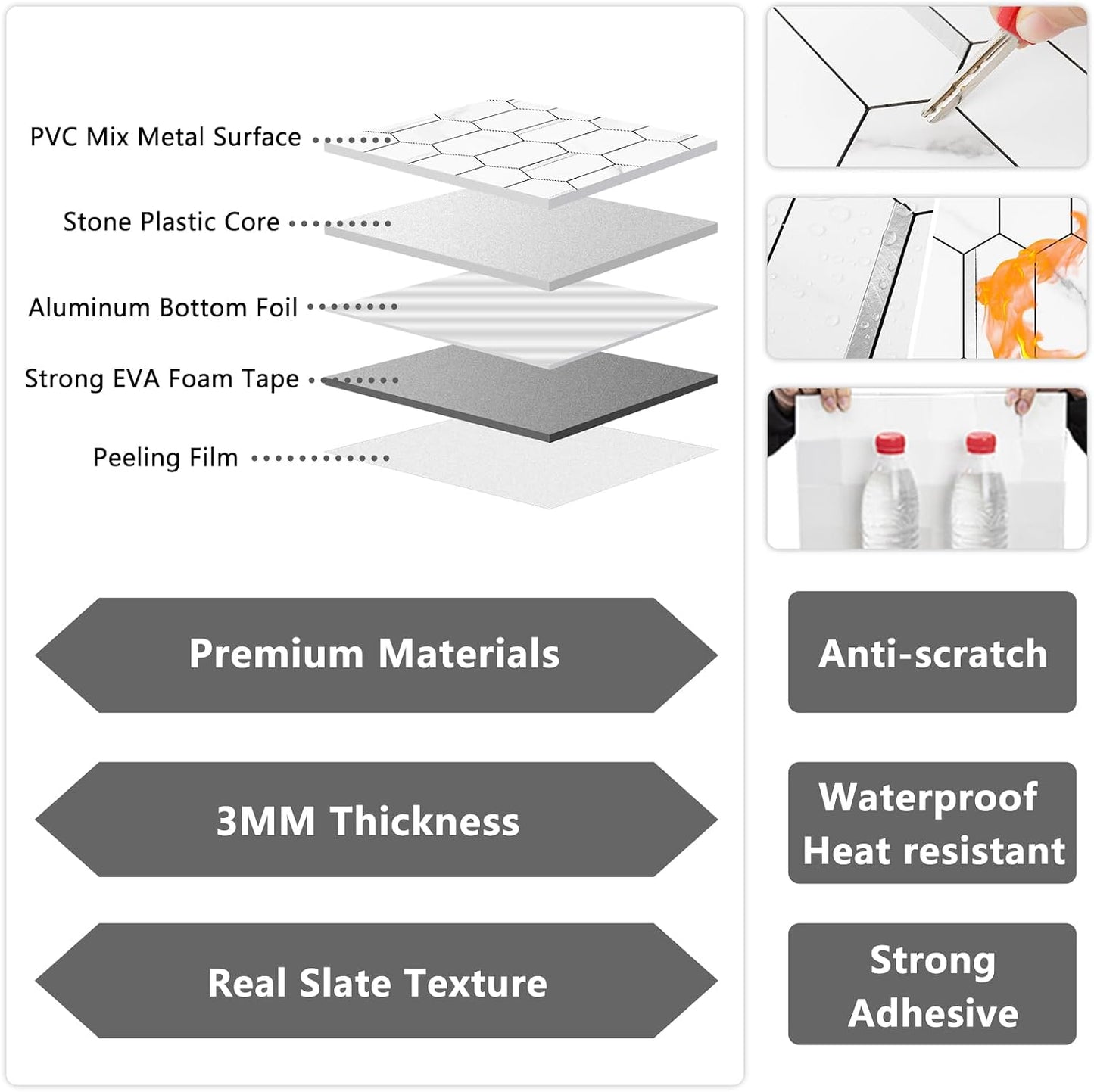 Vamos Tile Long Hexagon Peel and Stick Backsplash Tile - 10 Sheets Stick on Backsplash for Kitchen and Bathroom 12.4 x 12 Inch Glossy Wood Grain PVC Self Adhesive Mosaic Wall Tiles