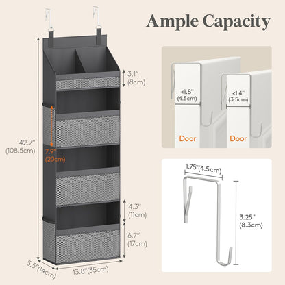 Lifewit 4 Tier Over the Door Diaper Organizer for Nursery, Large Heavy Duty Hanging Storage with 4 Mesh Side Pockets, Sturdy Back of Door Shelf for Baby Stuff Toy in Pantry, Laundry, Bathroom, Gray