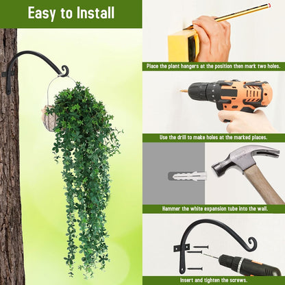 FEED GARDEN Heavy Duty Plant Hangers Outdoor Indoor, 8 Inch 2 Pack Metal Hanging Bracket Holds Up to 44 lbs, Wall Brackets for Hanging Baskets, Bird Feeders,Wind Chime& Lanterns, Black