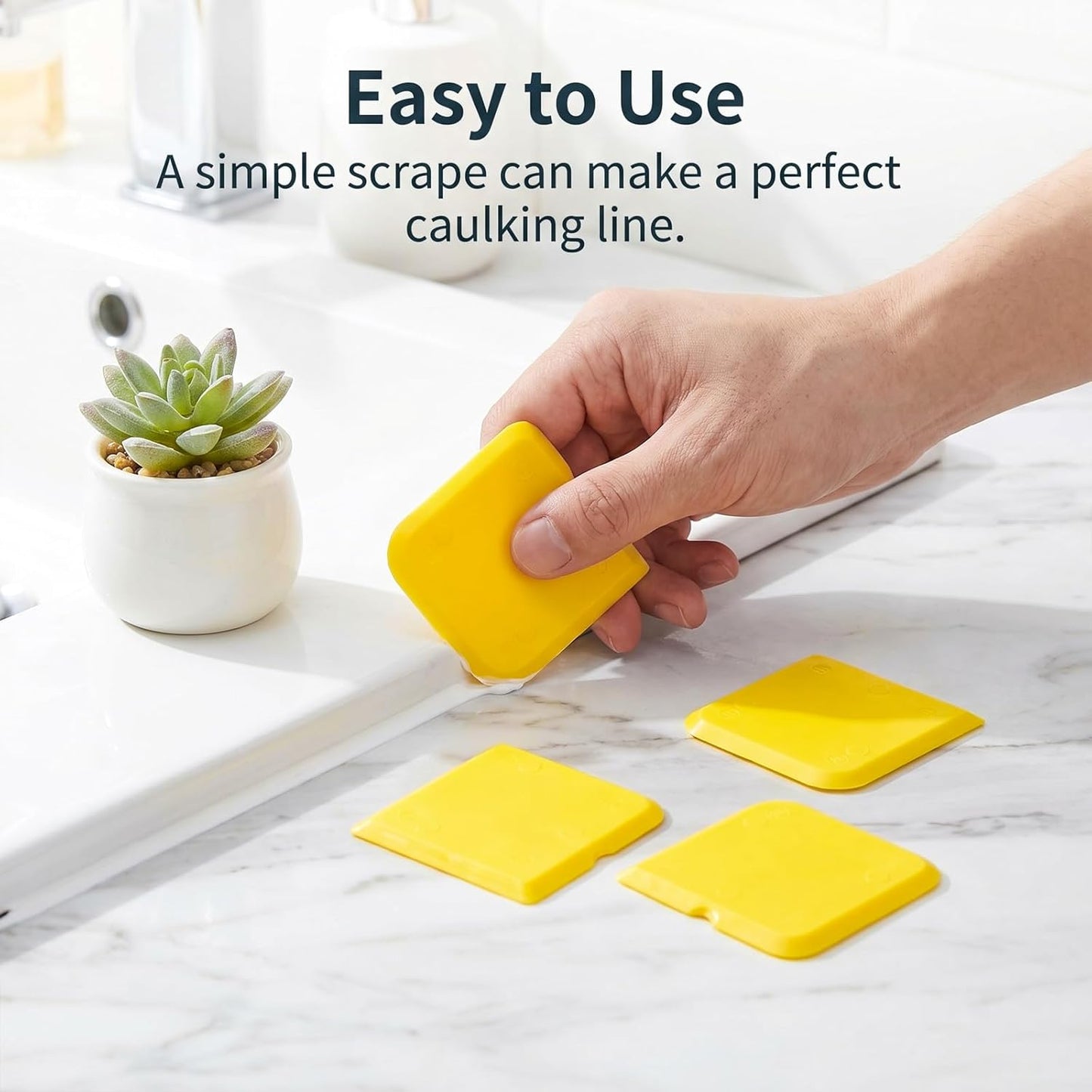 Caulk Smoothing Tool 4 Pcs Silicone Caulking Tool Kit Caulk Smoother Sealant Finishing Grout Scraper for Washroom Kitchen Bathroom (2.7x2.7x0.18 in,Yellow)
