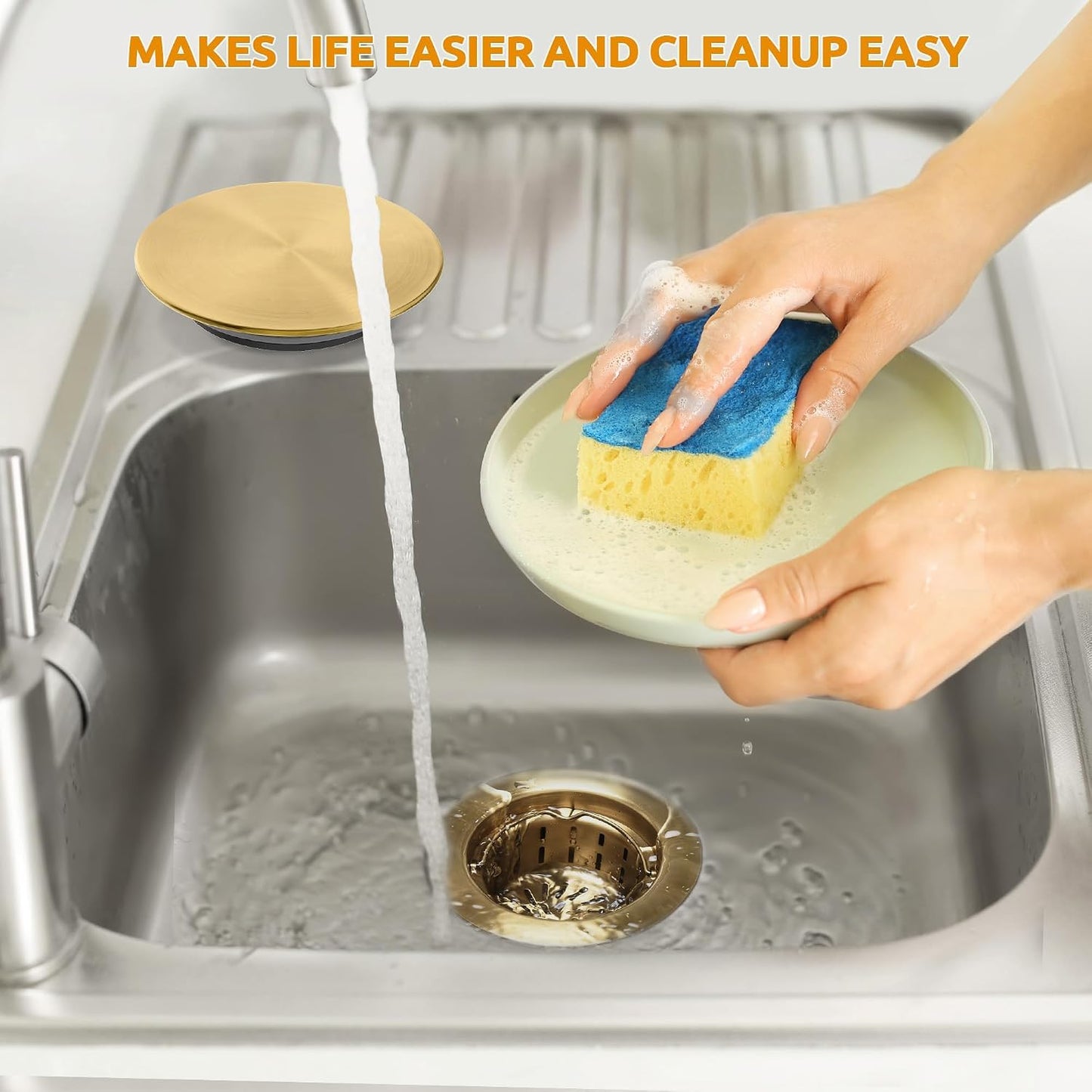 BOTEMY Kitchen Sink Drain Assembly with Removable Deep Basket Strainer, Anti-Clog Sink Drain Kit, Stainless Steel & ABS, Easy Clean Lift-Out Strainer, Fits Standard 3-1/2 Kitchen Sinks - Brushed