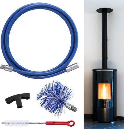 Dreyoo Pellet Stove Cleaning Brush Kit, 20 FT Flexible Steel Rod with 3" Brush Head, T Handle, Multi Purpose Flue Detail Cleaner, Nylon Stove Flue Pipe Kit for Pellet Furnace Exhaust Pipes