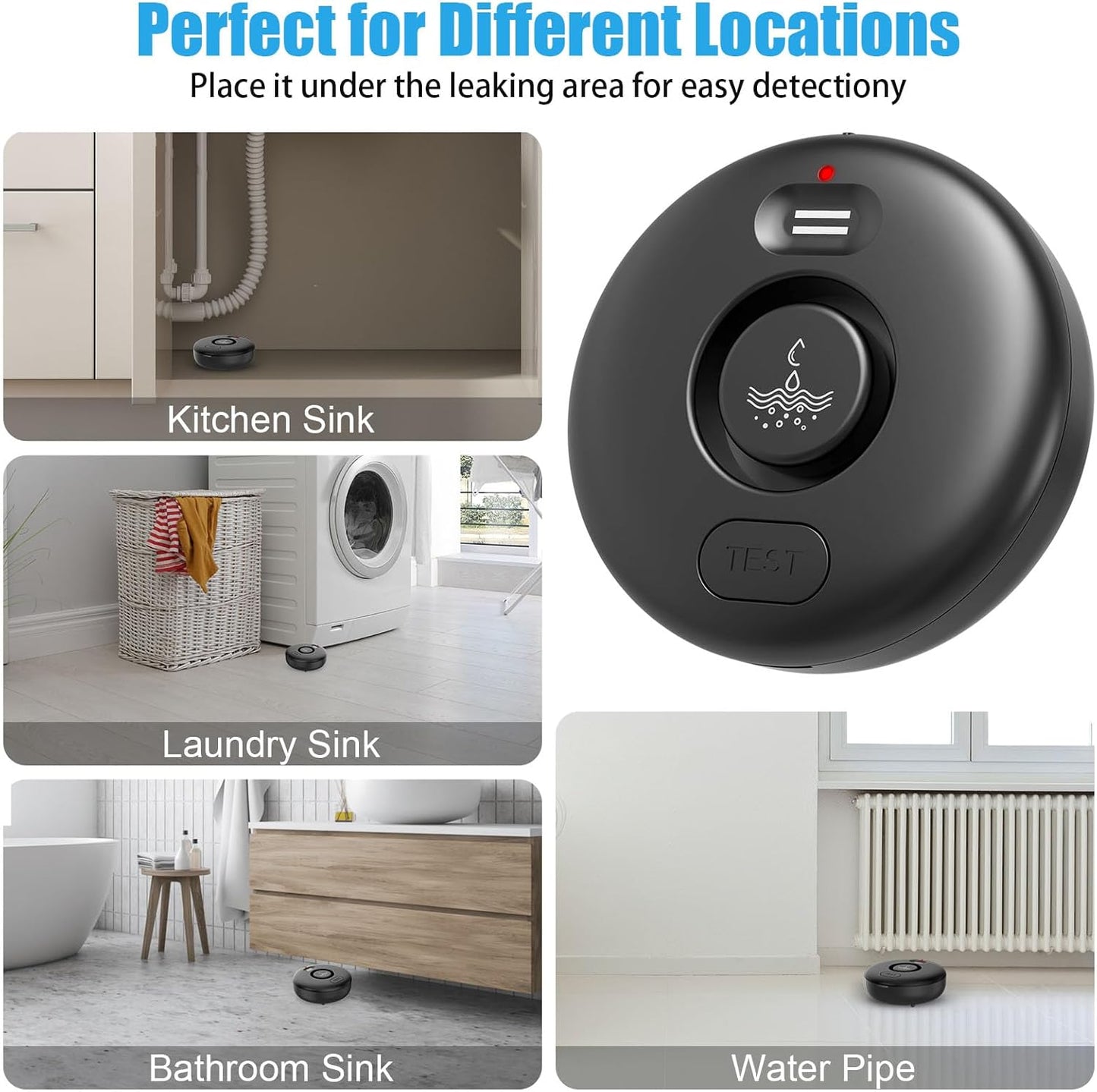 5 Pack Water Leak Alarm Detector, 120dB Loud Alert Water Sensor, IP66 Waterproof, Sensitive Leak and Drip Alert, Easy Installation for Home, Basement Flood Prevention, Bathroom, Sink, Laundry