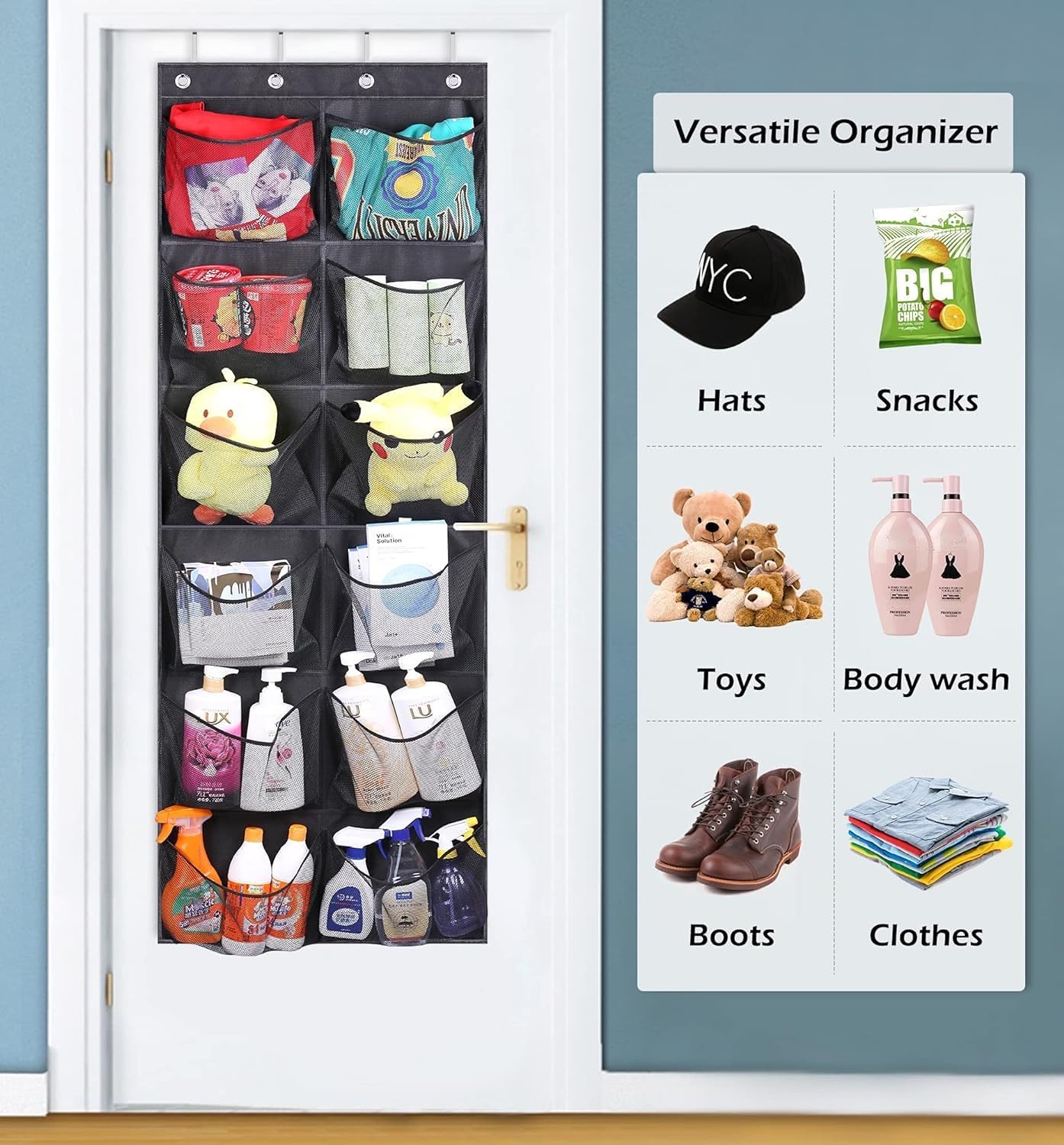 KIMBORA Over The Door Shoe Organizer 12 Large Mesh Pockets Boots Hanging Storage Shoe Rack for Closet White
