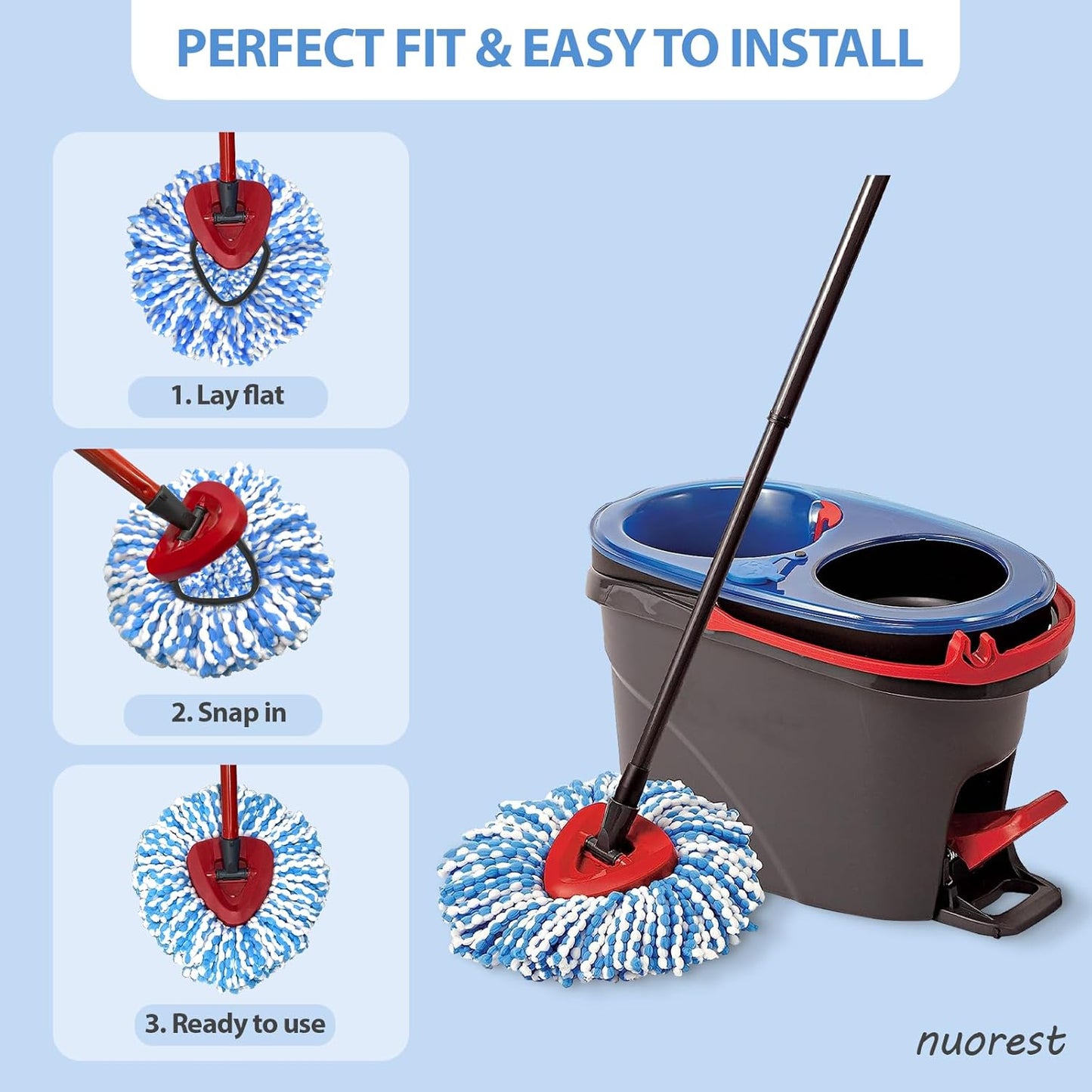 2-Tank Spin Mop Replacement Head, 3 Pack Mop Head Replacement, Microfiber, Machine Washable, Easy to Replace and Deep Cleaning
