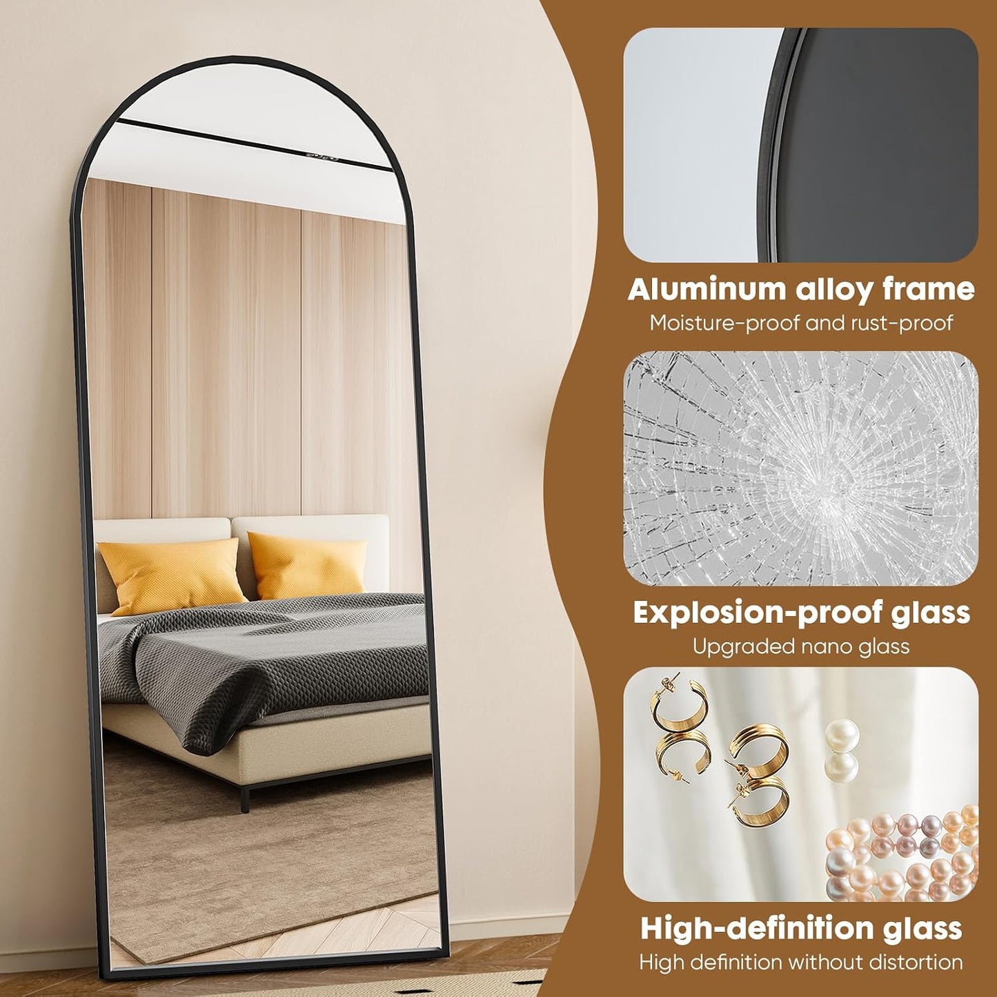 Mirror Full Length, 71 x 26 Inches Floor Mirror with Stand, XX-Large Arch Gold Mirrors for Bedroom, Dressing Room, Home Decor, Gold