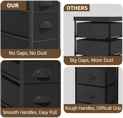 LASZOLA 5 Drawer Narrow Dresser Slim Cabinet Skinny Storage Tower Chest, Ideal for Small Spaces Bathroom, Between Washer and Dryer, Lightweight Mobile on Wheels, Sturdy Fabric Drawers, Black