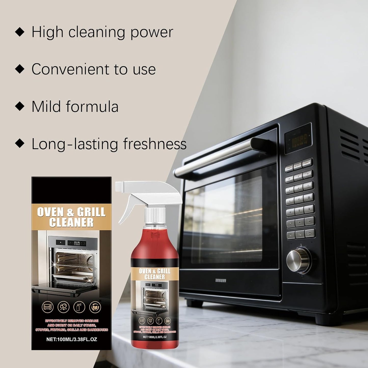 Oven & Grill Cleaner Spray, Heavy Duty Degreaser for Kitchen Appliances, Deep Cleaning Formula for Ovens, Grills, Air Fryers & BBQ Grates, 100ML
